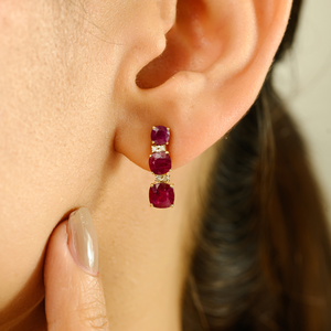 ต่างหูทองคำขาว 14K ประดับทับทิมและเพชรสไตล์อาร์ตนูโว - Product Image 1