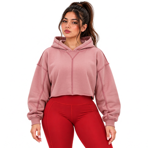Private Label Boxy Fit <b>Cropped</b> <b>Hoodie</b> <b>Womens</b> Streetwear Brands USA Fashion Retailers French Terry Supply - Product Image 6