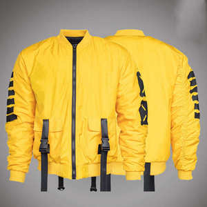 Yellow Techwear Bomber <b>Jacket</b> Men Streetwear Tactical Windbreaker Hip Hop Cargo <b>Jacket</b> with Straps Buckles Fashion Outwear - Product Image 1