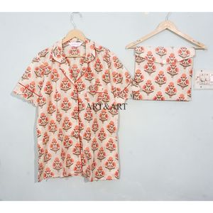 Conjunto de Pijama de Algodón Orgánico Puro, Transpirable, Elegante y de Lujo para Mujer, con Estampado Ikat, Pantalones Cortos, Ropa de Dormir para Verano y Primavera, Vacaciones - Product Image 2