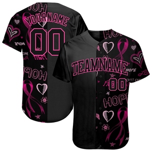 Wholesale Best Selling OMMIZ INDUSTRY Custom 3D Pink <b>Ribbon</b> Support Authentic Baseball Jersey - Product Image 1