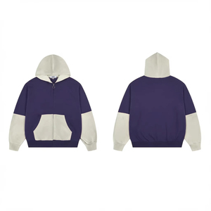 <b>Vintage</b> Color Block Zip Up Hoodie <b>Oversized</b> Cotton <b>Sweatshirt</b> for Men Streetwear Heavyweight Cotton Zip-up Men's Hoodie - Product Image 2