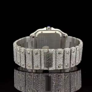 Montre de luxe pour homme avec cadran carré serti de diamants, entièrement pavée de CZ, style hip-hop, bracelet en acier inoxydable avec chiffres romains - Product Image 3