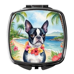 Miroir de poche pliable compact décoratif pour femmes et filles, Boston Terrier Luau, pour voyage, maquillage, cadeau D0100HAQK9A - Product Image 1