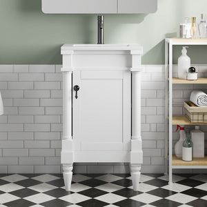 Mobile Bagno Moderno da 18 Pollici con Lavabo, Armadietto Autoportante con Anta per Spazi Ristretti, Vanità Bagno Moderne - Product Image 2