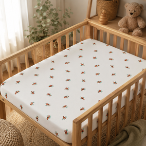Juego de Sábanas para Cuna de Bebé 100% Algodón Orgánico Tejido |   Funda de colchón ajustable con estampado de abeja de dibujos animados, calidad premium, ultra suave - Product Image 1