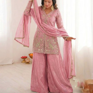 Lanzamiento del nuevo conjunto de fiesta Pur: top de seda pesada, pantalón palazzo y dupatta. - Product Image 1