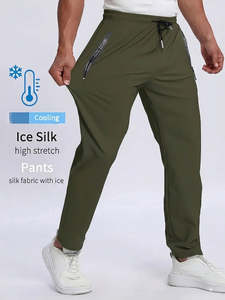 Men's Olive Spandex Canvas <b>Cargo</b> <b>Pants</b> Dry Athletic Trousers Stretchy Elastic Waist High-Waisted Lightweight Summer - Product Image 2