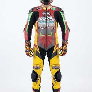 Combinaison de course premium Ramaha pour homme, 1 pièce, en cuir de vache véritable/cuir de kangourou, style MotoCP, combinaison de course sur circuit, niveau de protection 2 - Product Image 1