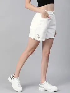 Shorts de Mezclilla para Mujer, Estilo Simple, Transpirables, con Rasgaduras - Product Image 3