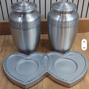 Brushed Silver Metal American Style Cremation Urn <b>Keepsake</b> Floral Engraved Tabletop <b>Ash</b> Casket with Velvet Bag <b>for</b> Human <b>Ashes</b> - Product Image 1