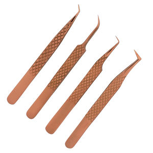 Pinces à épiler pour cils en acier inoxydable plaqué or rose, lot de 4 pinces à épiler pour extensions de cils, pour la beauté - Product Image 4