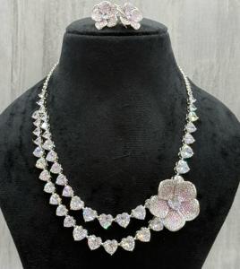 Hermoso Juego de Collar y Aretes de Moissanita y Latón Plateado, Diseño Clásico para Bodas y Compromisos, Colección para Mujer - Product Image 4