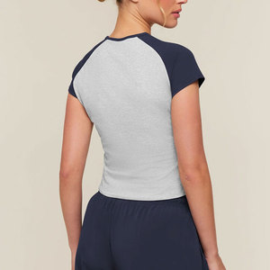 Training Exercise <b>Raglan</b> Sleeves Crop Length Short Sleeve Running Workout Sportswear Tight-Fitted T-Shirt Crop <b>Top</b> - Product Image 6