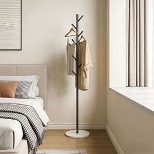 Appendiabiti Autoportante in Metallo Dorato con Base in Marmo, Stand Multiuso per Indumenti, Cappelli e Accessori da Camera da Letto - Product Image 4