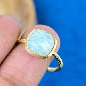 Natural Amazonite Cushion Shape Gemstone 18k Gold Plated Bezel Handmade Minimalist <b>Ring</b> For Girl - Product Image 2