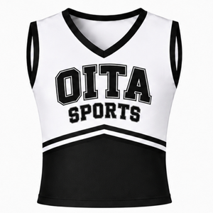 Ensemble d'uniforme de cheerleading noir, haut sans manches à col en V, jupe plissée, pour équipe sportive, performance de danse, entraînement, compétition - Product Image 3