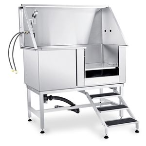 Vasca Professionale per Toelettatura Cani in Acciaio Inox da 50 Pollici con Scala, Rubinetto e Portasapone, Stazione Completa per il Bagno del Cane - Product Image 1