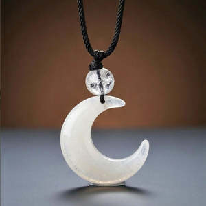 Moonara White 26mm <b>Jade</b> Pendant <b>Necklace</b> with Adjustable Pure Leather Cord for <b>Men</b> - Product Image 2