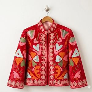 Indian Handmade Suzani Cotton Jacket Hand Embroidered Short Jacket Unisex Coat Handmade Suzani Short Jacket Casual <b>Dresses</b> - Product Image 5