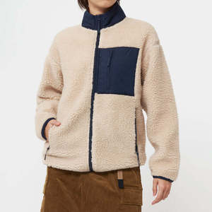 Veste en polaire sherpa personnalisée bleu foncé à col montant et poche poitrine, confortable pour l'hiver, décontractée, vente en gros, manteau d'extérieur - Product Image 2