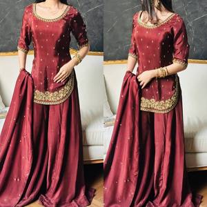 Ramdev Trading Women's Heavy Roman Crep <b>Silk</b> <b>Kurta</b>/Pant/Dupatta Set Embroidery Work Quick Dry Modern Style Party - Product Image 2