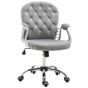 Sedia da Ufficio Contemporanea Grigia in Velluto con Bottoni Trapuntati, Girevole, Ergonomica, Regolabile in Altezza, con Funzionalità Executive, Realizzata in Rete di Nylon - Product Image 1