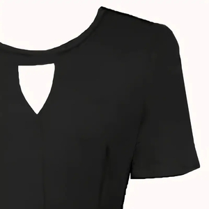 Vestido Maxi Negro de Gasa con Estampado Floral, Cuello con Abertura, Sin Mangas, Encaje, Cintura Alta, Ajustado, Casual para Uso Diario - Product Image 2
