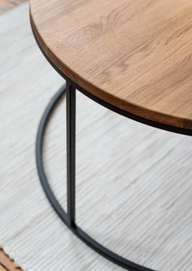 Mesa de Centro Redonda de Estilo Industrial Moderno con Acabado Rústico Envejecido y Marco de Hierro Ajustable, Muebles para Sala de Estar - Product Image 5