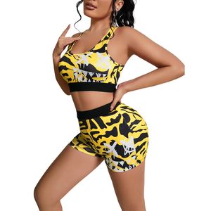 Custom Wholesale Solid High Elastic Quick Dry Yoga Set Built-In Bra Crew Neck Sports Top & Breathable Lightweight Waist Shorts - Product Image 2