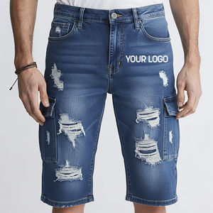 Shorts en jean à marque privée, mélange de coton recyclé durable, points de renforcement renforcés, vente directe en gros - Product Image 1