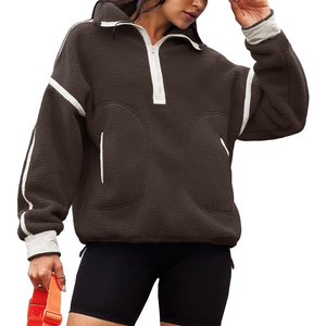Sweat-shirt long pour femme 2026 en velours côtelé à demi-zip, personnalisé avec logo, pour le sport et la gym, séchage rapide, polyester/coton - Product Image 4