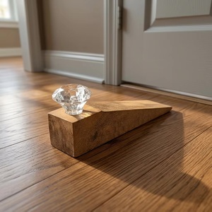 Wooden <b>Door</b> Stopper with Crystal Knob Rustic Design Floor Mount Entry Use Durable - Product Image 1