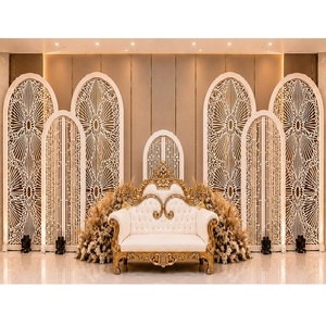 Modern Geometric Laser Cut Elegant Detachable Wedding Backdrop <b>Screen</b> <b>Panels</b> White Metal Lightweight Wedding Stage <b>Decor</b> - Product Image 1