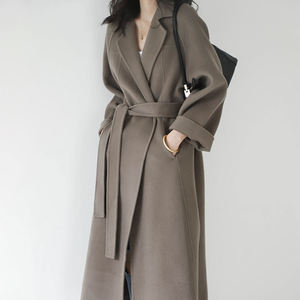 Women's Wool <b>Trench</b> <b>Coat</b> Long Sleeve Notched Collar Solid Color Belted Winter Outerwear Full Length Thick Warm <b>Coat</b> - Product Image 4