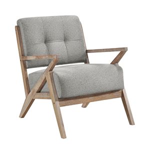 Moderna Sedia Accentata con Schienale Trapuntato Grigio, Finitura Anticata, in Legno di Gomma Massiccio, Design Unico per Soggiorno - Product Image 2