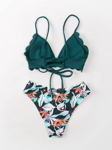 Unique Design High Manufacture Supplier <b>Beach</b> Wear Women's Solid Pattern 2-Piece Bikini Set Halter Neckline <b>Thongs</b> Bottom Quick - Product Image 2