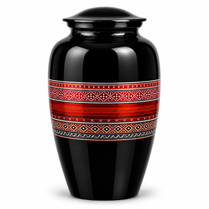 Autocollant commémoratif de luxe rouge en laiton avec diamants et urne funéraire émaillée pour cendres humaines - Product Image 1