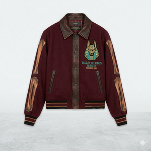 เสื้อแจ็คเก็ตวาร์ซิตี้ปักลายโครงกระดูกสไตล์วินเทจคุณภาพสูงสำหรับผู้ชาย ทรงสลิมฟิตลำลอง - Product Image 1