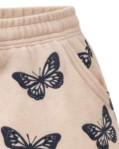 กางเกงขาสั้นผู้หญิงลายผีเสื้อสีเบจผ้าฝ้ายฟลีซลำลองสำหรับฤดูร้อนเอวผูกเชือก ผลิตตามสั่ง ขายส่งเสื้อผ้า - Product Image 2