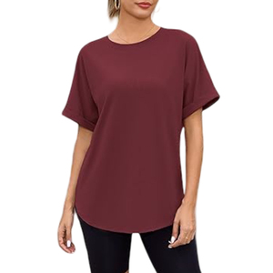 <b>Women's</b> Dark <b>Red</b> Short Sleeve Loose Fit Crew Neck Canvas <b>T</b>-<b>Shirts</b> Custom Printed Logo Breathable Quick Dry Hot Summer Fashion - Product Image 4