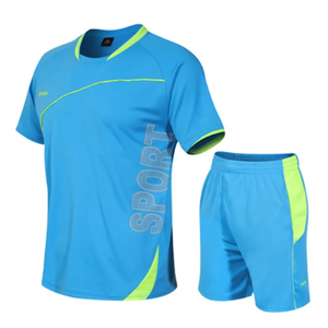 Ensemble de maillot de football vert lime pour homme, manches courtes, col rond, tissu respirant, imprimé sportif, short noir, vêtements de sport pour adulte - Product Image 3