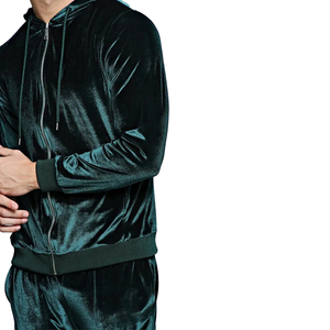 Men's Dark Green Velvet <b>Hooded</b> Full <b>Zip</b> Tracksuit With Side Pockets Casual Autumn Wear - Product Image 4