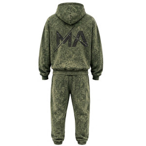 Conjunto Deportivo de Algodón Lavado al Ácido para Hombre, Pantalones Largos con Capucha y Cordón Ajustable, Logotipo con Pedrería, Estilo Casual Otoñal - Product Image 6