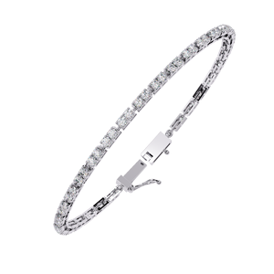 Bracelet tennis double moissanite avec fermoir boîte, design architectural, bijoux unisexe, moderne, segmenté, structuré, géométrique, doré - Product Image 2