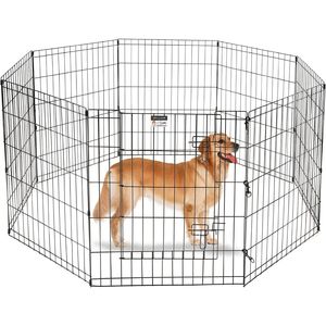 Recinto Pieghevole in Metallo per Cani con 8 Pannelli 24x30 Pollici, Box per Esercizio Interno/Esterno con Porta per Cuccioli - Product Image 1