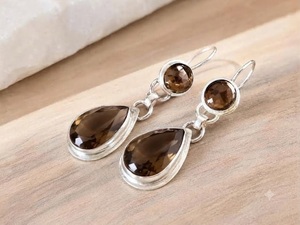 Pendientes de Topacio Ahumado de Lujo, Plata de Ley 925, Hechos a Mano, con Piedras Preciosas Naturales, Joyería al por Mayor - Product Image 3