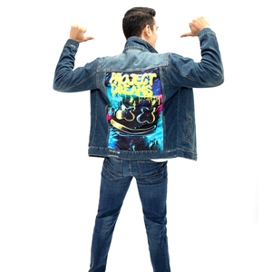 Vestes en jean personnalisées avec logo, prix de gros, en denim uni, fourrure, coton, style streetwear pour homme - Product Image 2