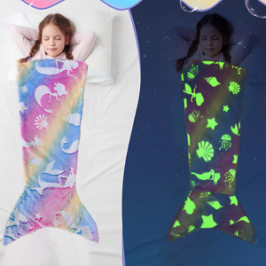 Manta de Sirena Personalizada para Niños, Saco de Dormir de Franela Suave, Cola de Sirena de Dibujos Animados para Invierno, 100% Poliéster Tejido para Niñas - Product Image 3