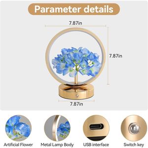 Lampada a Sfera con Fiori di Ortensia, Ricaricabile Senza Fili, Luce Notturna Dimmerabile a 3 Intensità, Regalo per Donne/Mamme, Accessorio per Camera da Letto - Product Image 2